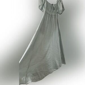 Green Smocked Puff Sleeve Maxi Dress for Wedding Guest